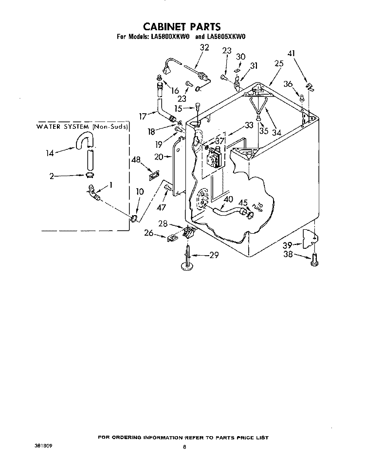 CABINET Diagram and Parts List for LA5805XKW0  Whirlpool Washer
