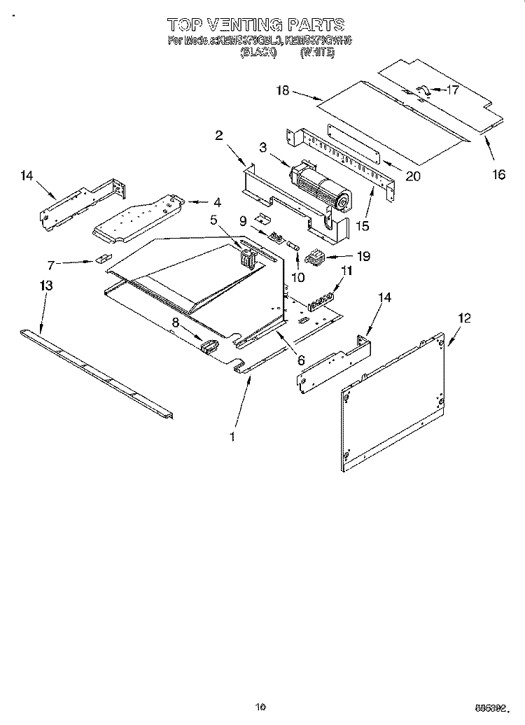 TOP VENTING Diagram and Parts List for KEMS378GWH0  KitchenAid Microwave Oven Combo