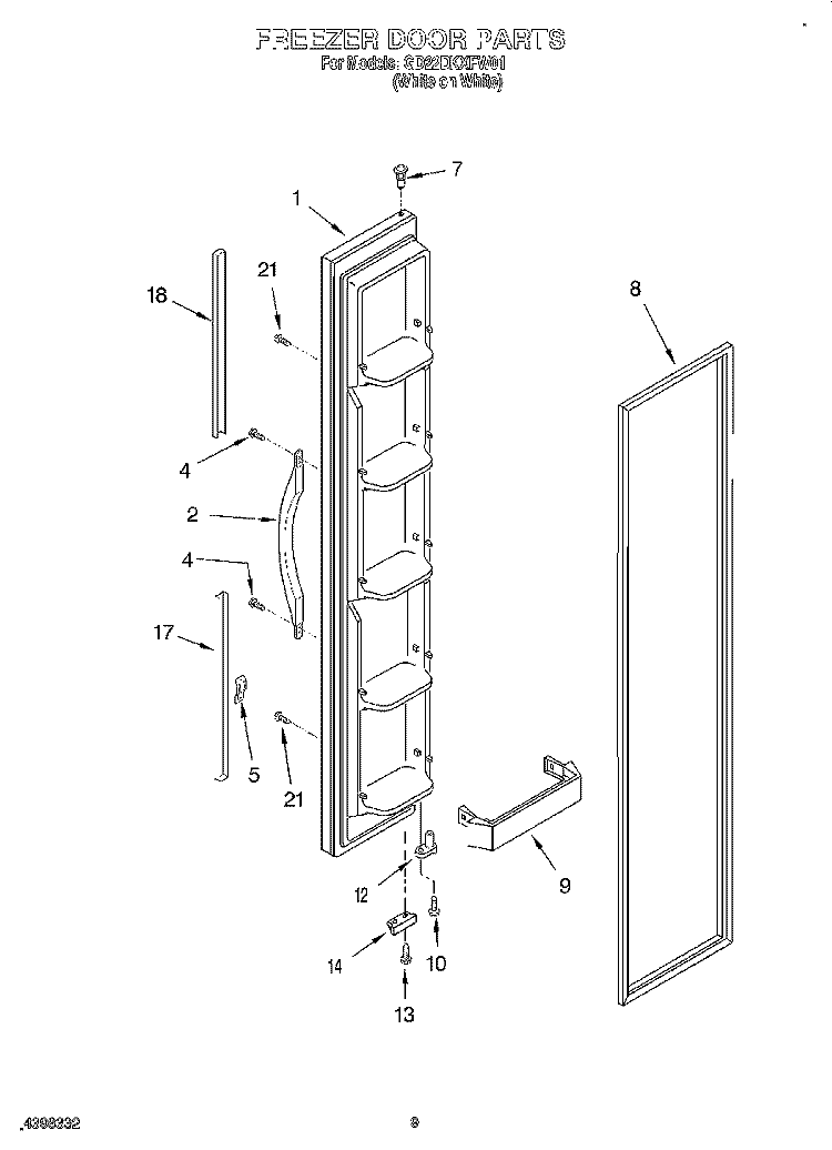 FREEZER DOOR Diagram and Parts List for GD22DKXFW01  Whirlpool Refrigerator
