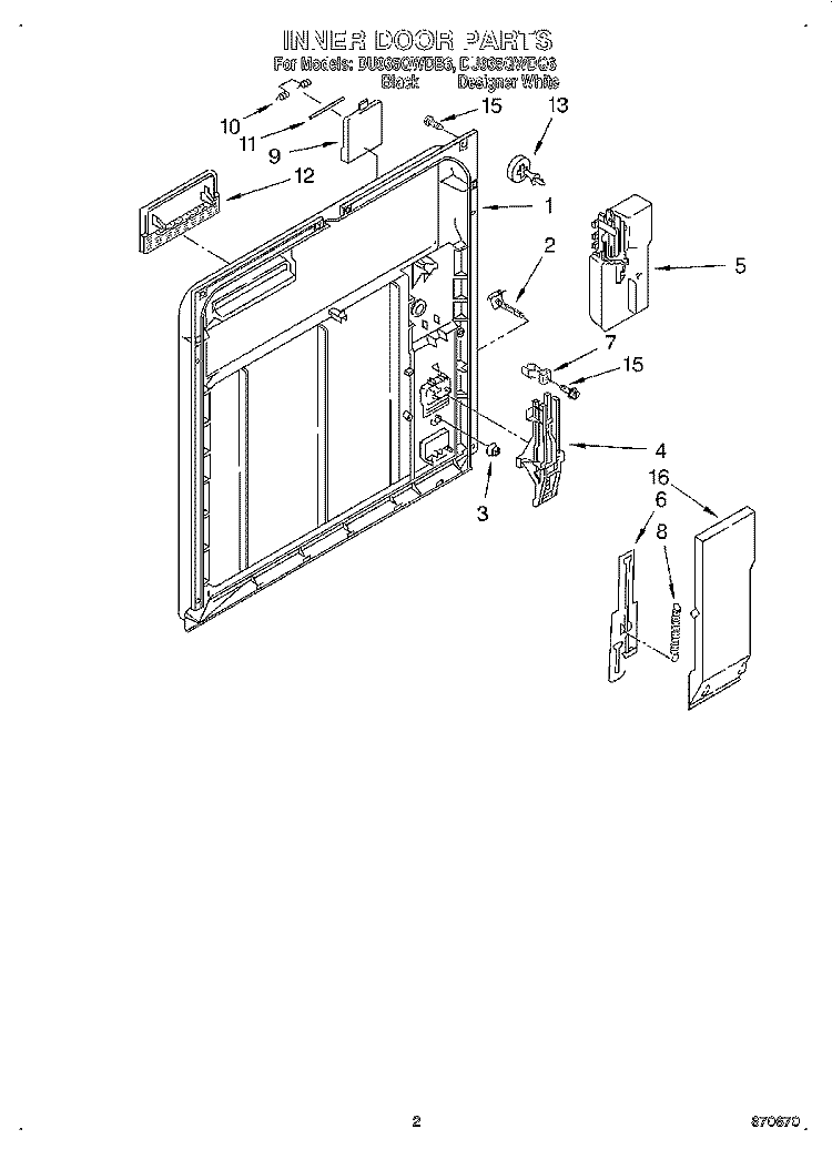INNER DOOR Diagram and Parts List for DU935QWDB6  Whirlpool Dishwasher