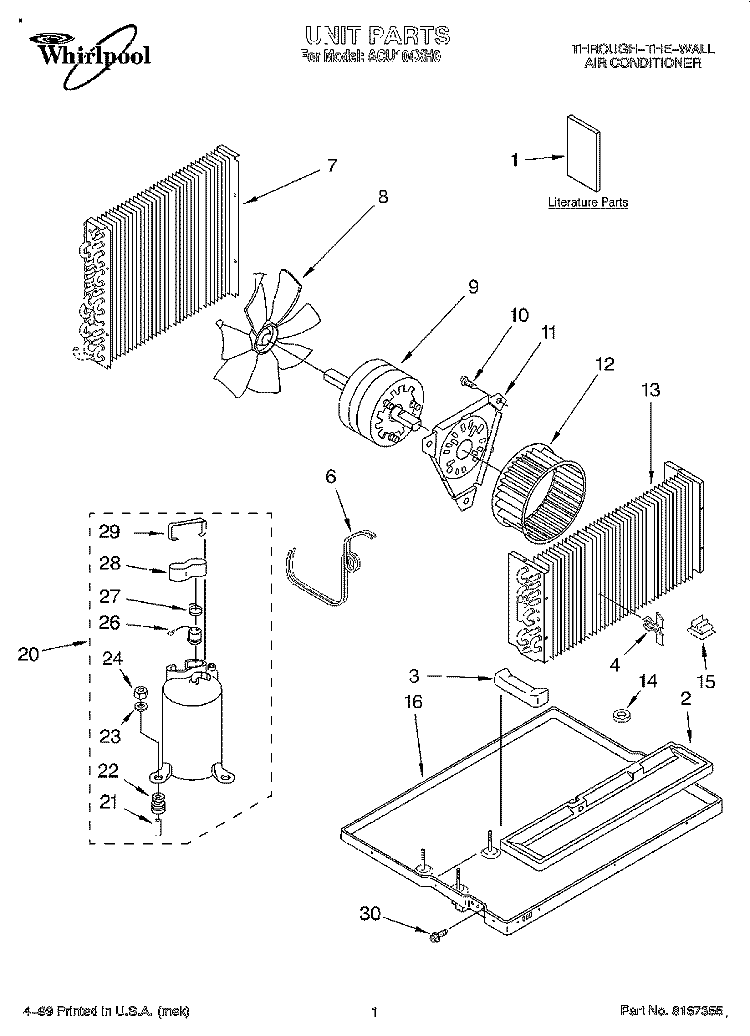 SECTION Diagram and Parts List for ACU104XH0  Whirlpool Air Conditioner