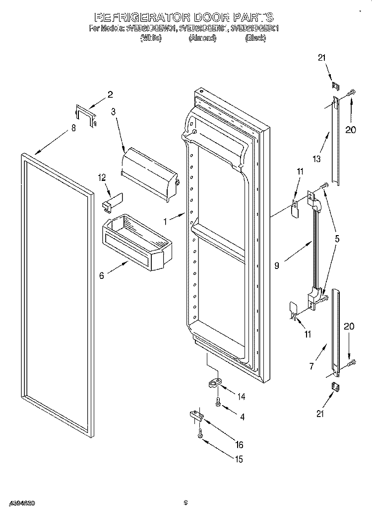 REFRIGERATOR DOOR Diagram and Parts List for 3VED29DQEB01  Whirlpool Refrigerator