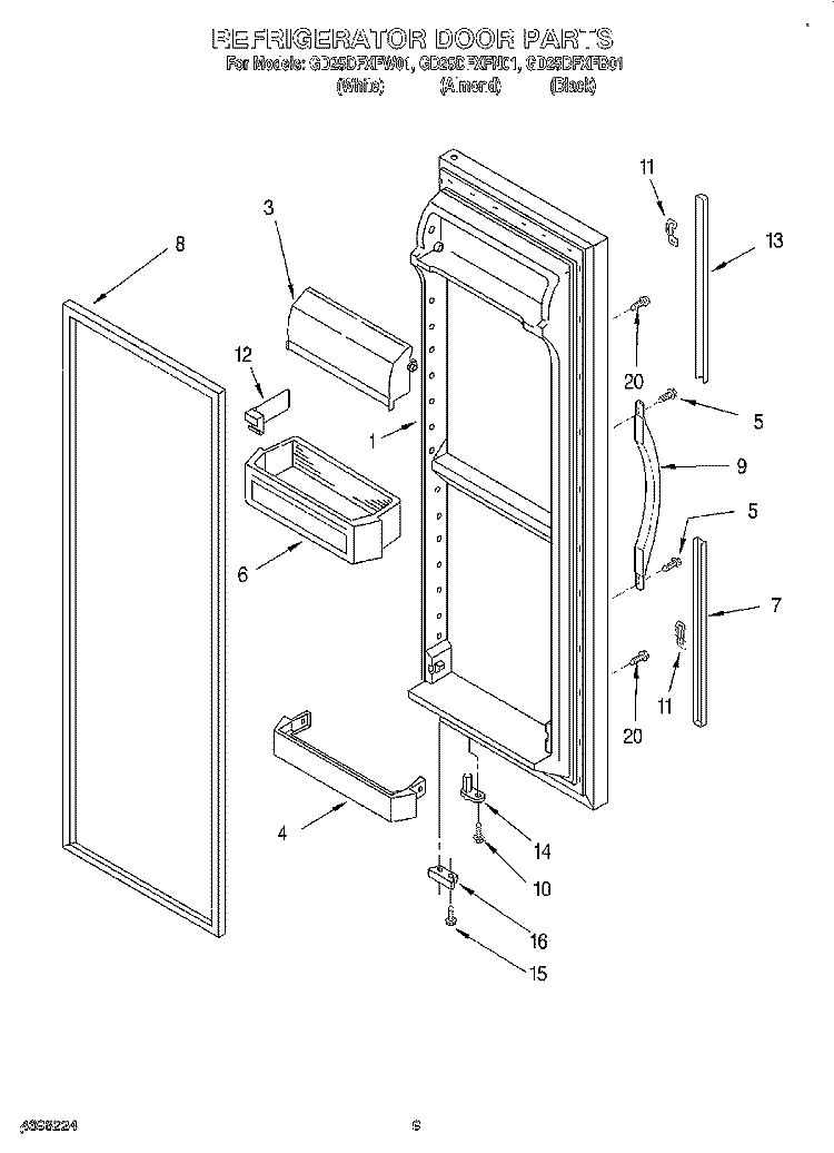 REFRIGERATOR DOOR Diagram and Parts List for GD25DFXFB01  Whirlpool Refrigerator