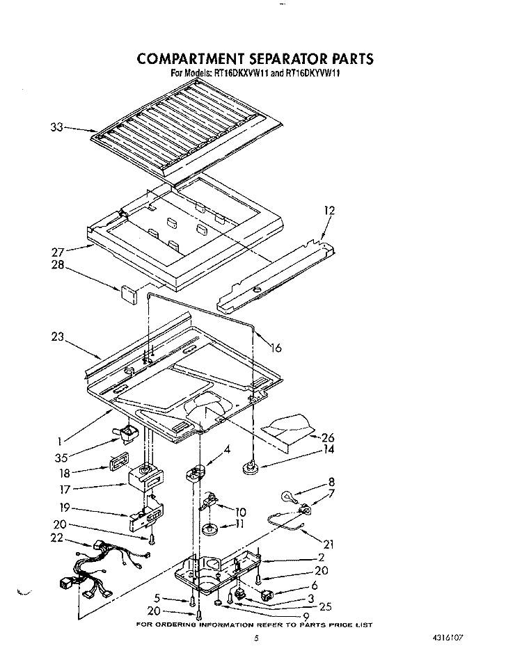COMPARTMENT SEPARATOR Diagram and Parts List for RT16DKYVW11  Roper Refrigerator