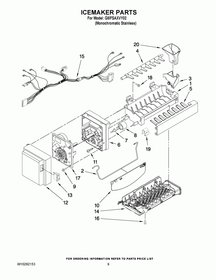 ICEMAKER Diagram and Parts List for GI0FSAXVY02  Whirlpool Refrigerator