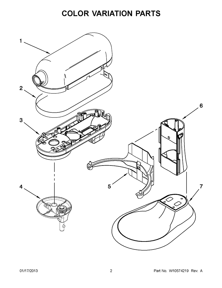 COLOR VARIATION PARTS Diagram and Parts List for KSM8990DP0  KitchenAid Mixer
