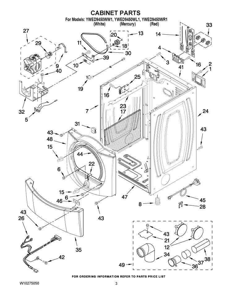 CABINET PARTS Diagram and Parts List for YWED9450WL1  Whirlpool Dryer