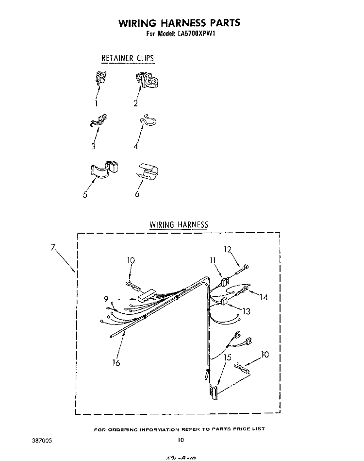 WIRING HARNESS Diagram and Parts List for LA5700XPW1  Whirlpool Washer