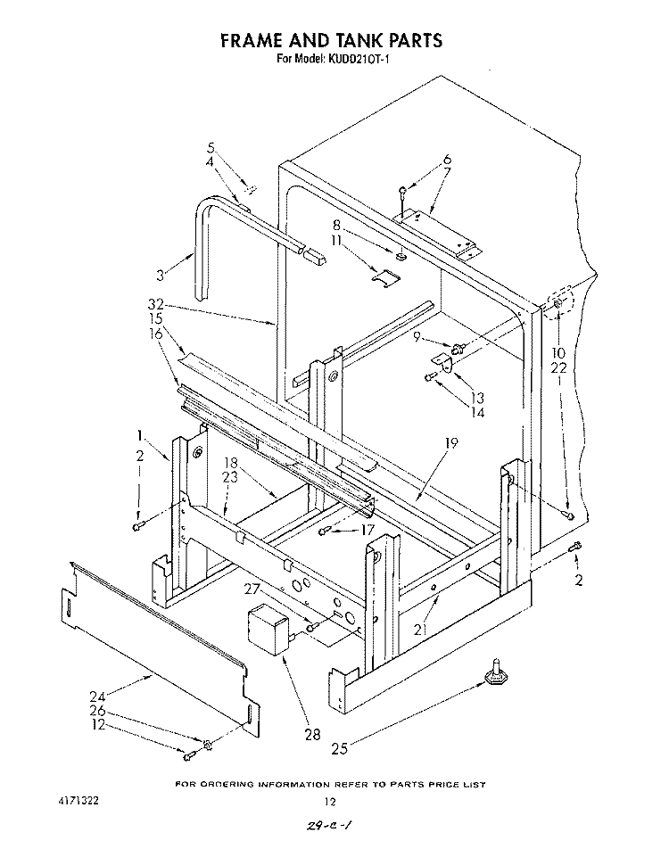 FRAME AND TANK Diagram and Parts List for KUDD210T1  KitchenAid Dishwasher