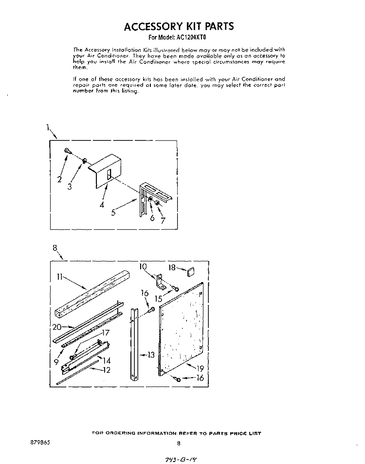 ACCESSORY KIT Diagram and Parts List for AC1204XT0  Whirlpool Air Conditioner