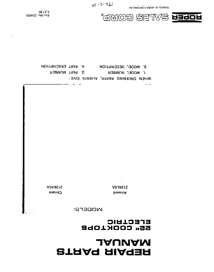 SECTION Diagram and Parts List for 2126^0A  Whirlpool Cooktop