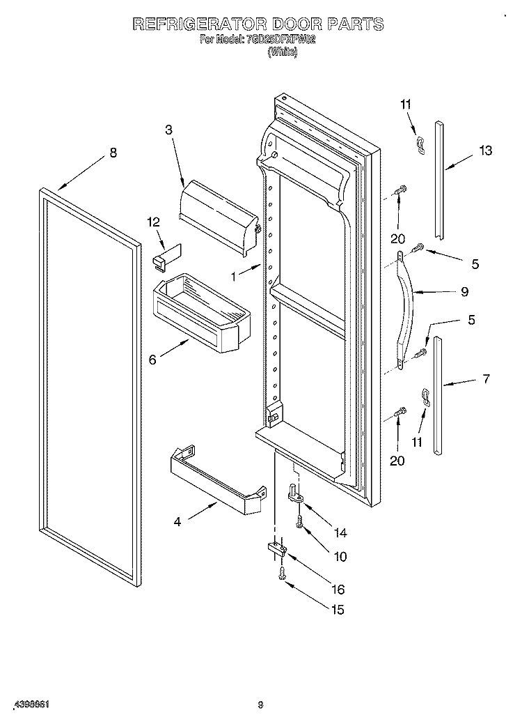 REFRIGERATOR DOOR Diagram and Parts List for 7GD25DFXFW02  Whirlpool Refrigerator