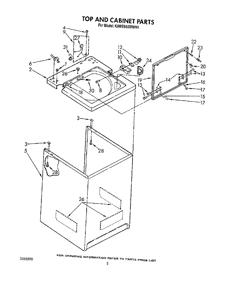 TOP AND CABINET, LIT/OPTIONAL Diagram and Parts List for KAWE860WAL1  KitchenAid Washer