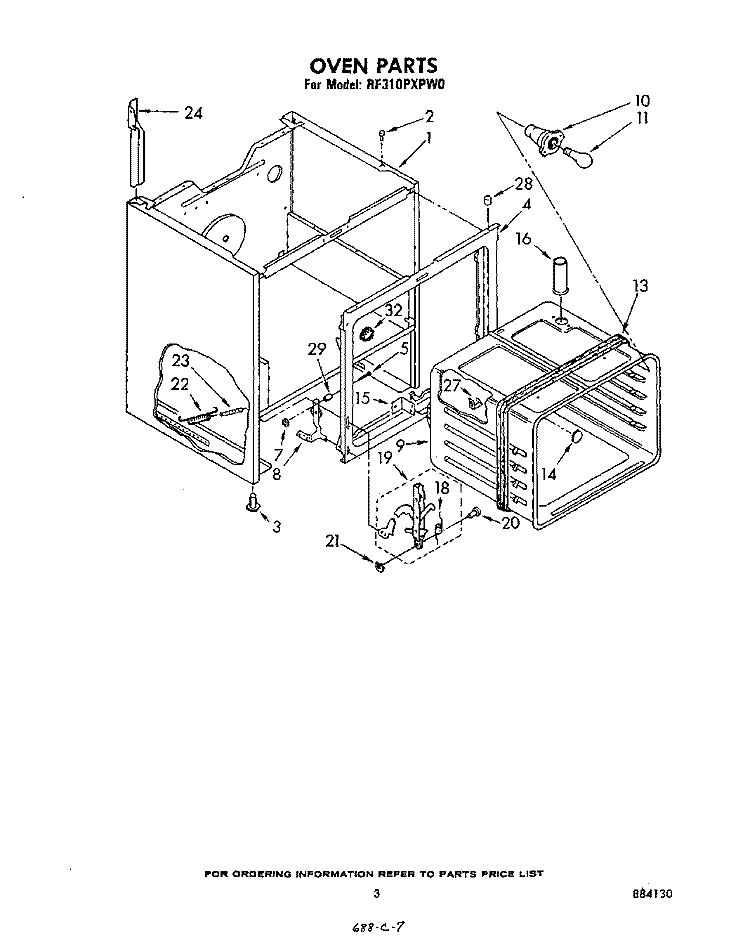 OVEN Diagram and Parts List for RF310PXPW0  Whirlpool Range