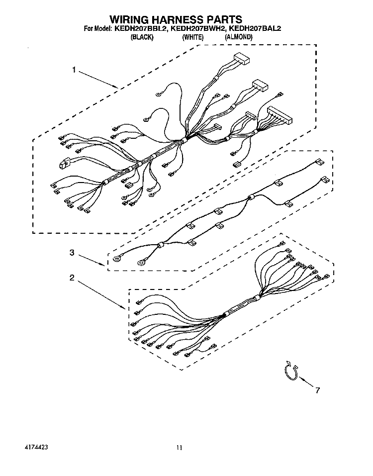 WIRING HARNESS Diagram and Parts List for KEDH207BAL2  KitchenAid Range