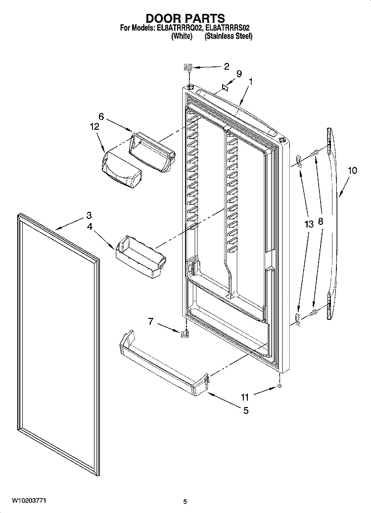 DOOR PARTS Diagram and Parts List for EL8ATRRRQ02  Whirlpool Refrigerator