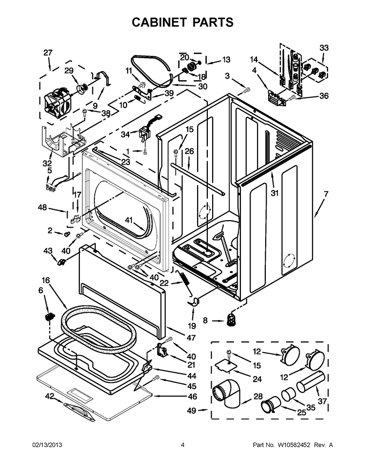 CABINET PARTS Diagram and Parts List for 7EWED5550YW1  Whirlpool Dryer