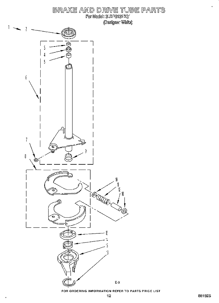BRAKE AND DRIVE TUBE Diagram and Parts List for 3LBR6132EQ1  Whirlpool Washer