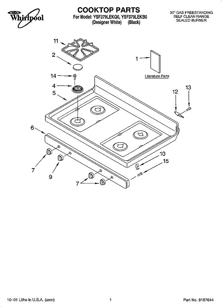 COOKTOP PARTS Diagram and Parts List for YSF379LEKB0  Whirlpool Range