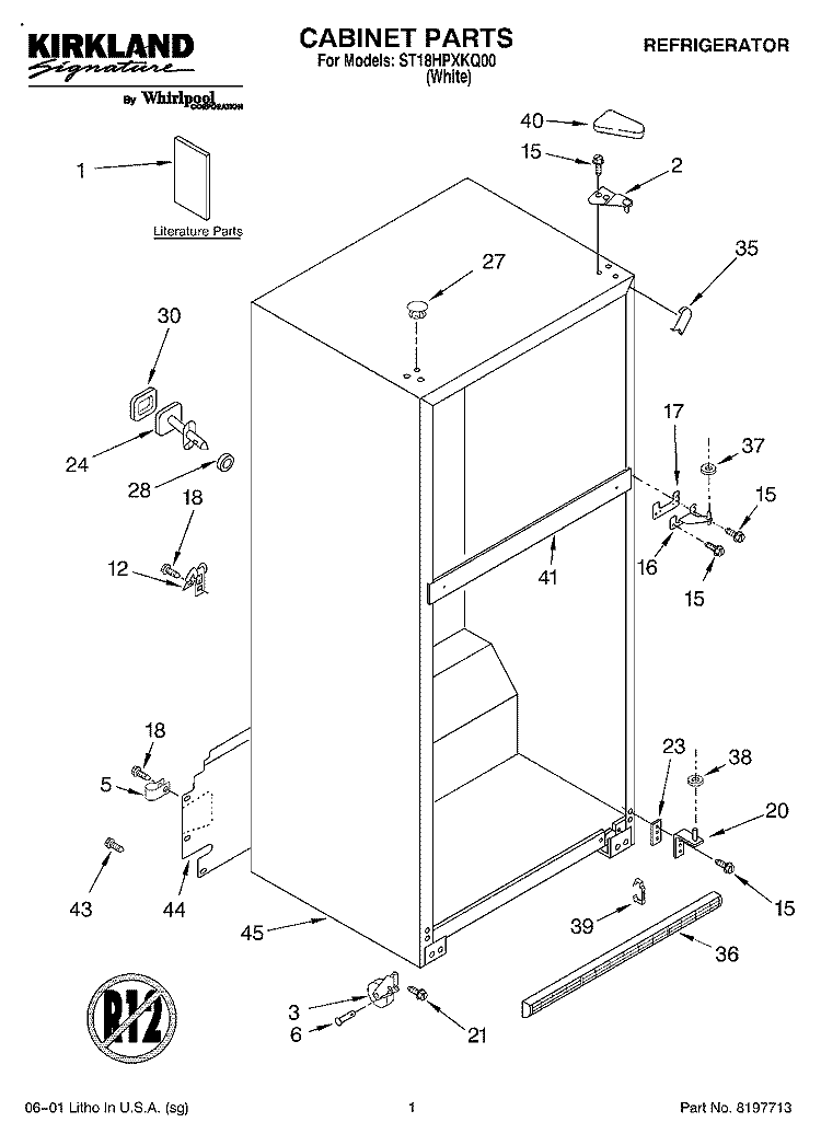 CABINET, LITERATURE Diagram and Parts List for ST18HPXKQ00  Whirlpool Refrigerator