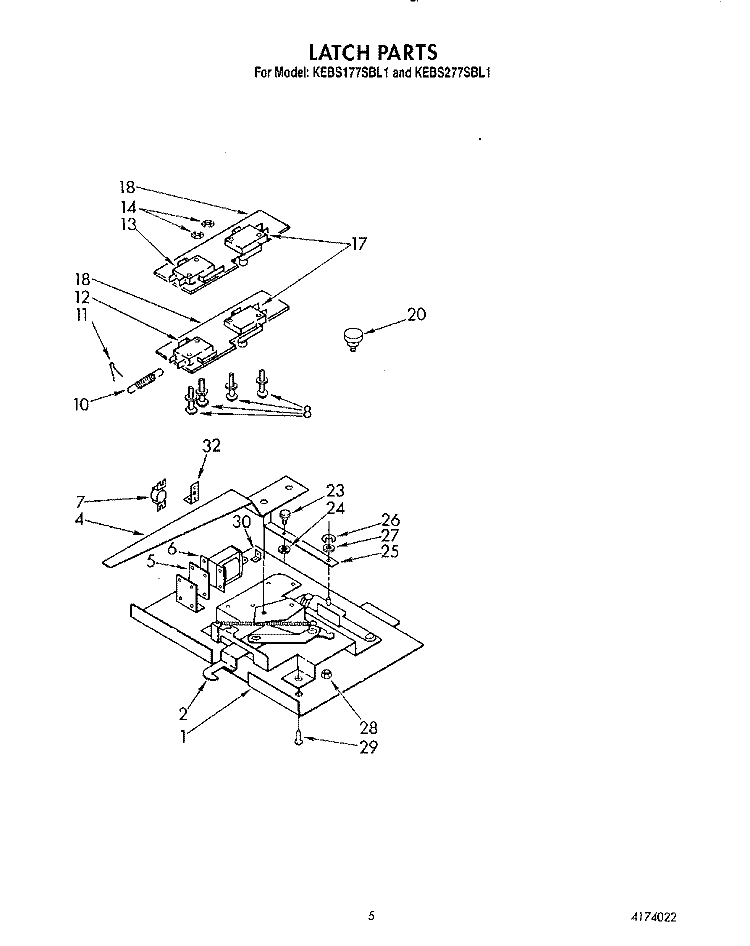 LATCH Diagram and Parts List for KEBS177SBL0  KitchenAid Wall Oven