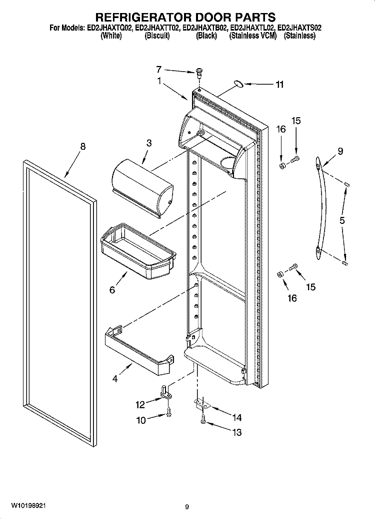 REFRIGERATOR DOOR PARTS Diagram and Parts List for ED2JHAXTB02  Whirlpool Refrigerator