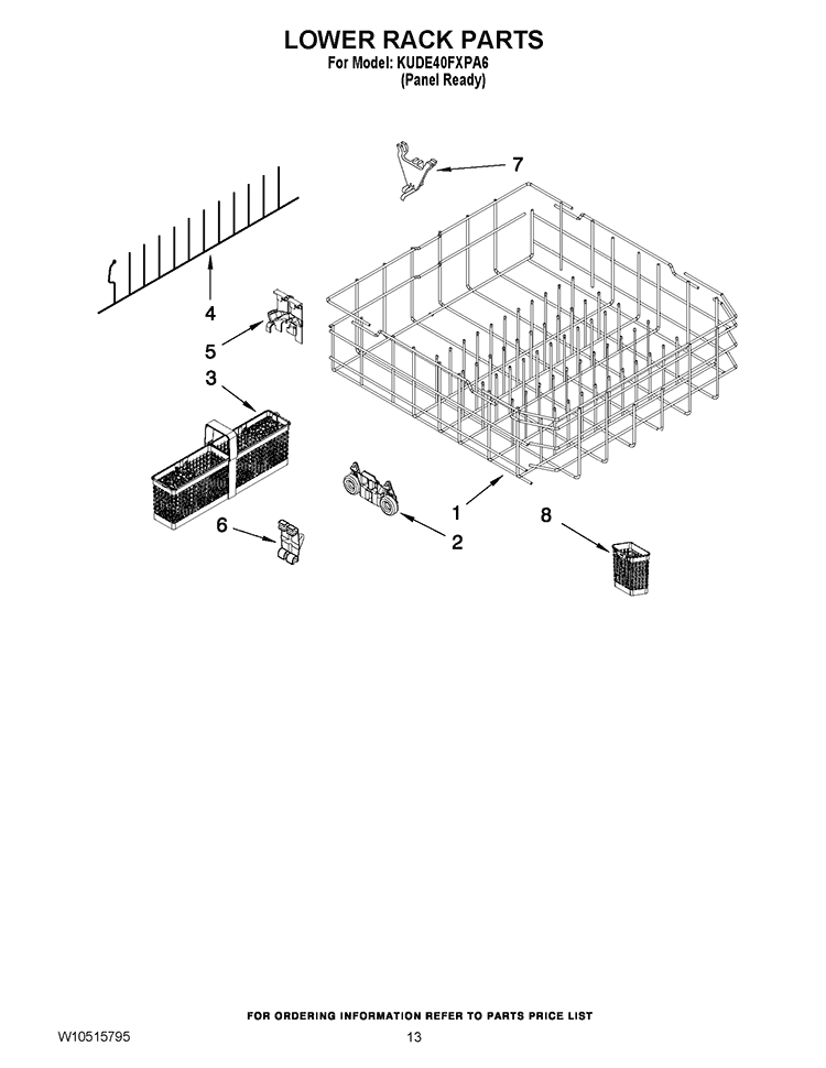 LOWER RACK PARTS Diagram and Parts List for KUDE40FXPA6  KitchenAid Dishwasher