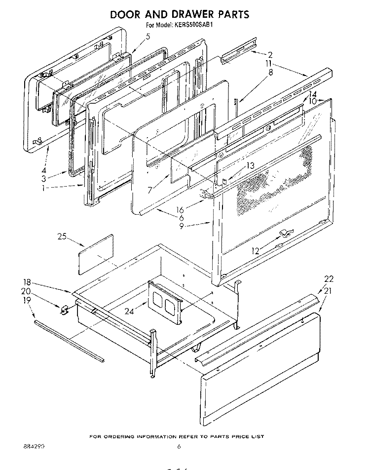 DOOR AND DRAWER Diagram and Parts List for KERS500SWB1  KitchenAid Range