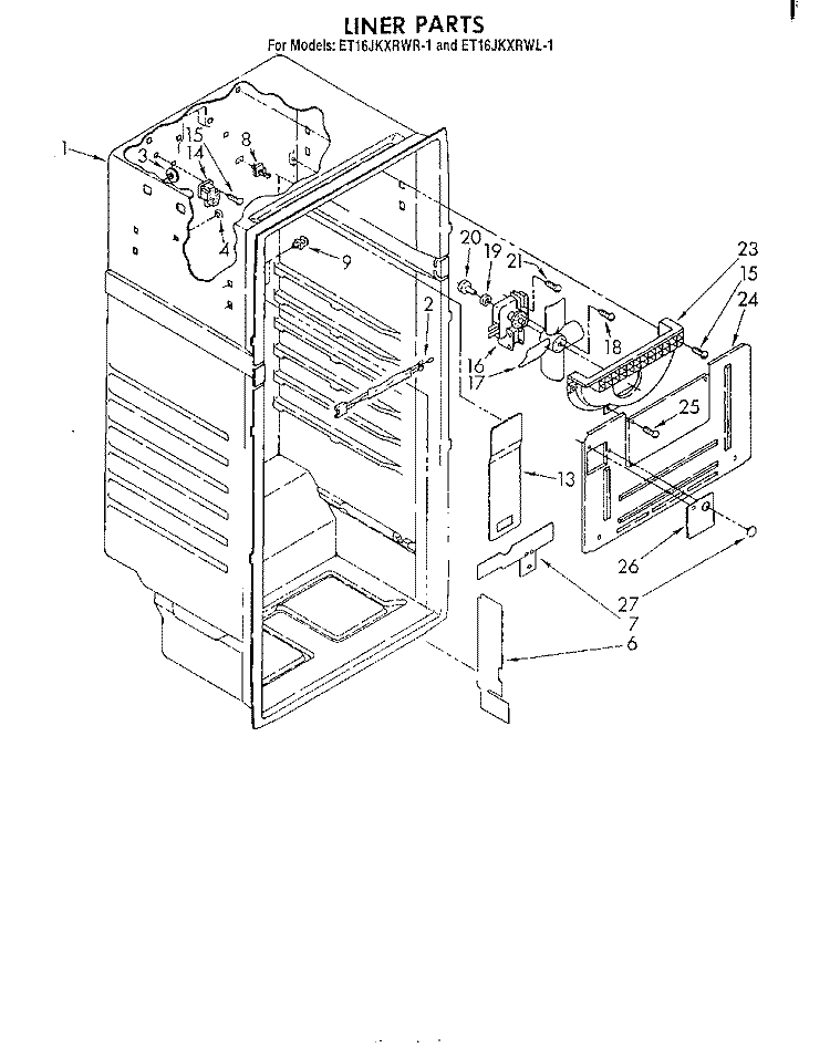 LINER Diagram and Parts List for ET16JKXRWR1  Whirlpool Refrigerator
