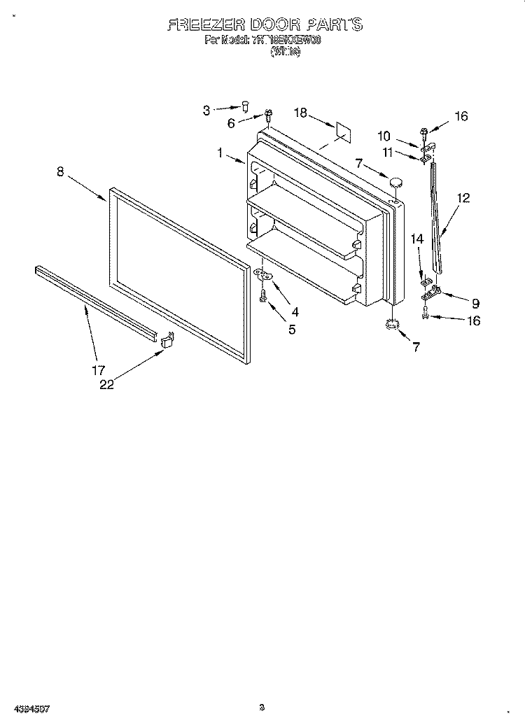 FREEZER DOOR Diagram and Parts List for 7RT18BKXEW00  Roper Refrigerator