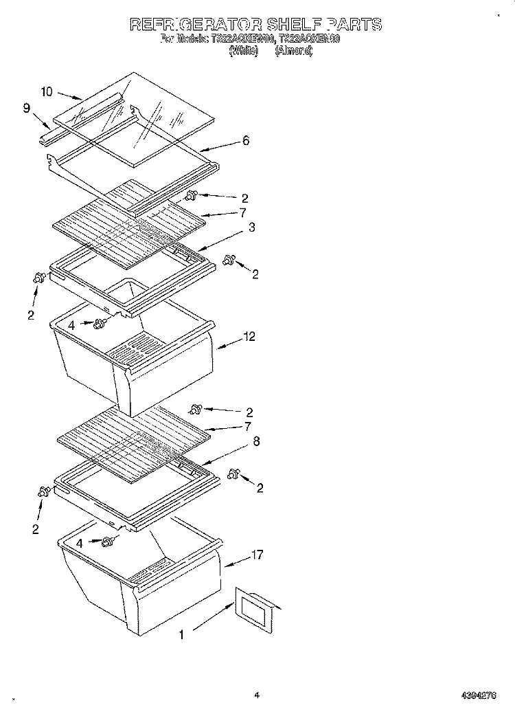 REFRIGERATOR SHELF Diagram and Parts List for TS22AQXEW00  Whirlpool Refrigerator
