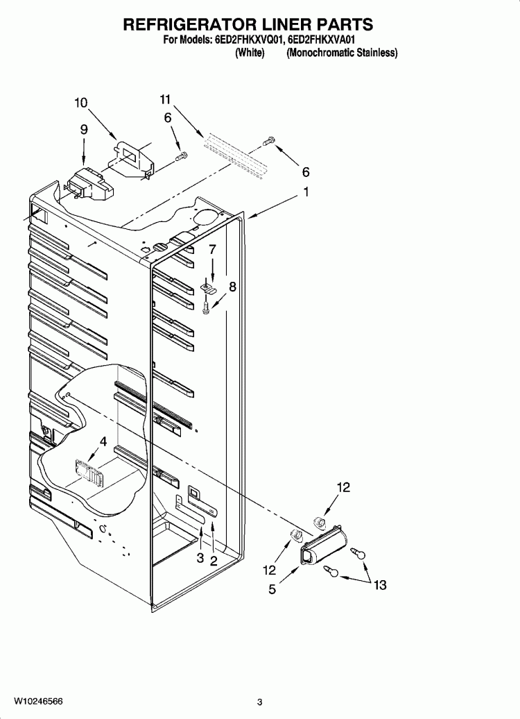 REFRIGERATOR LINER PARTS Diagram and Parts List for 6ED2FHKXVA01  Whirlpool Refrigerator
