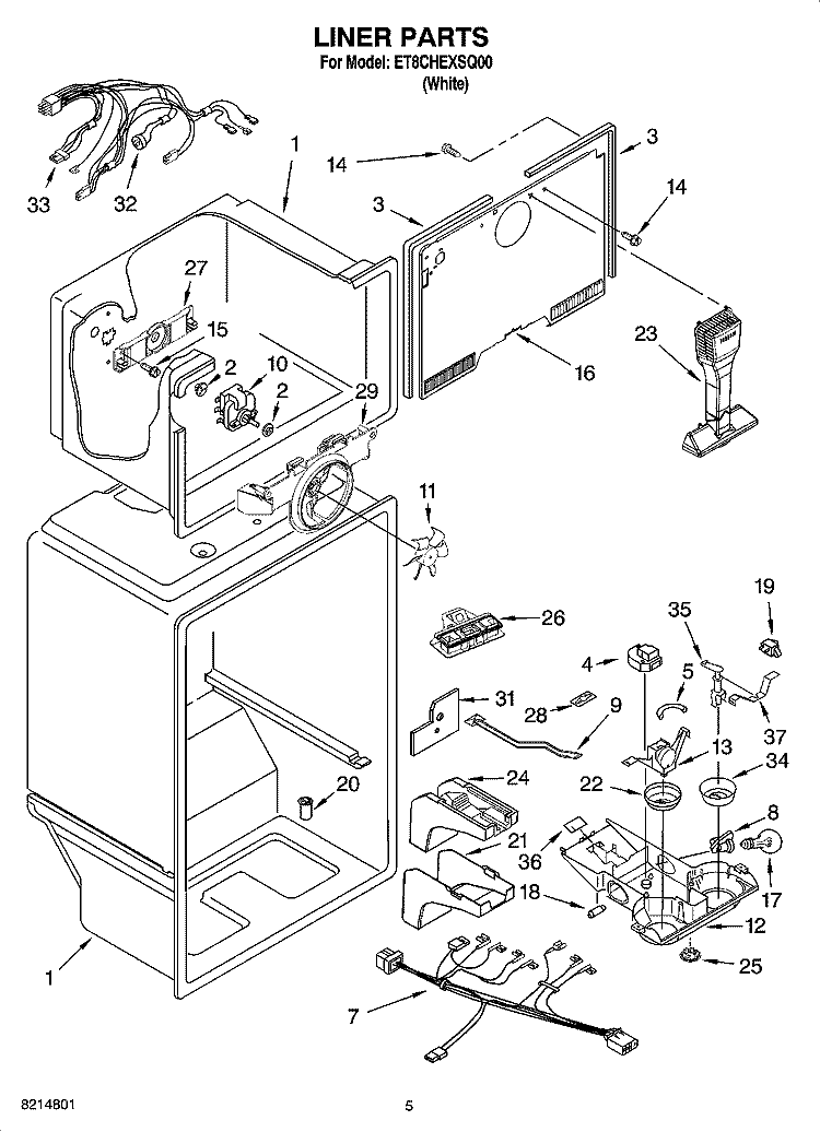 LINER PARTS Diagram and Parts List for ET8CHEXSQ00  Whirlpool Refrigerator
