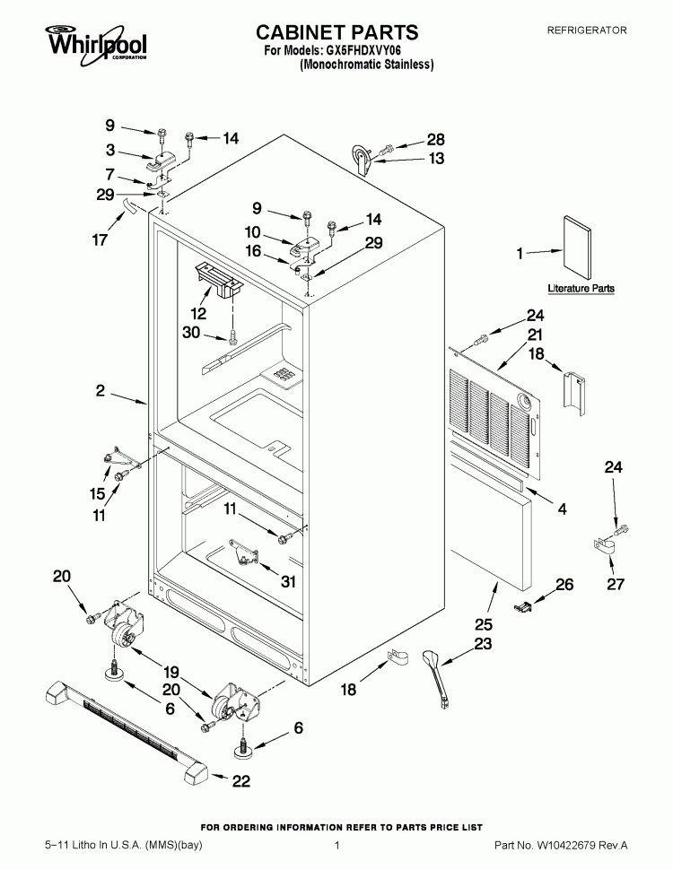 CABINET PARTS Diagram and Parts List for GX5FHDXVY06  Whirlpool Refrigerator