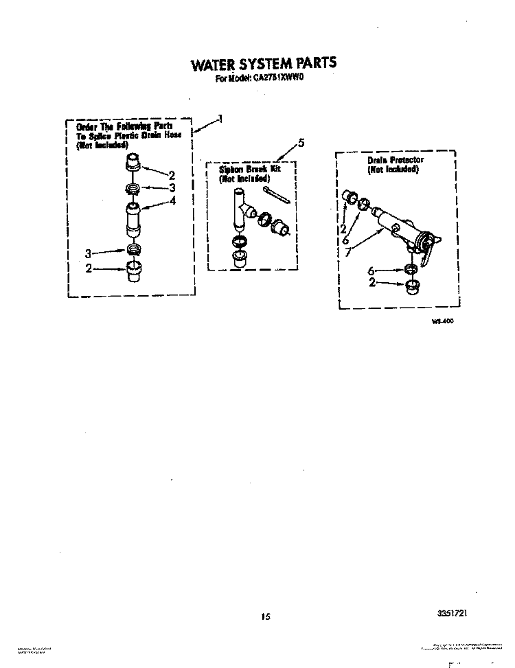 WATER SYSTEM Diagram and Parts List for CA2751XWW0  Whirlpool Washer