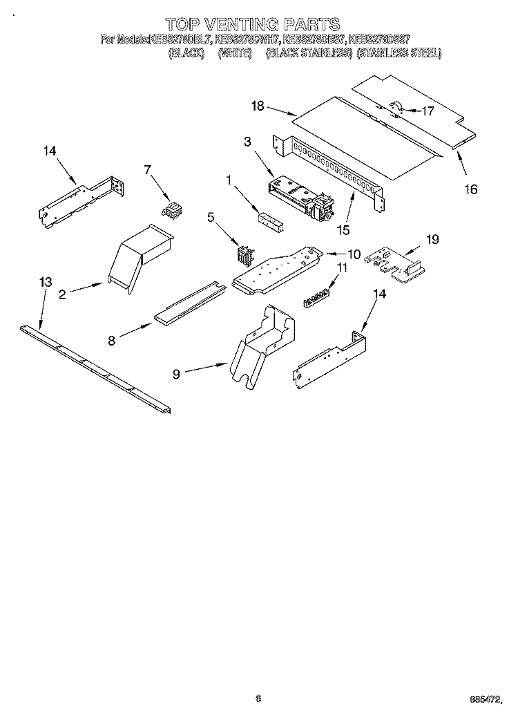 TOP VENTING Diagram and Parts List for KEBS278DBS7  KitchenAid Wall Oven