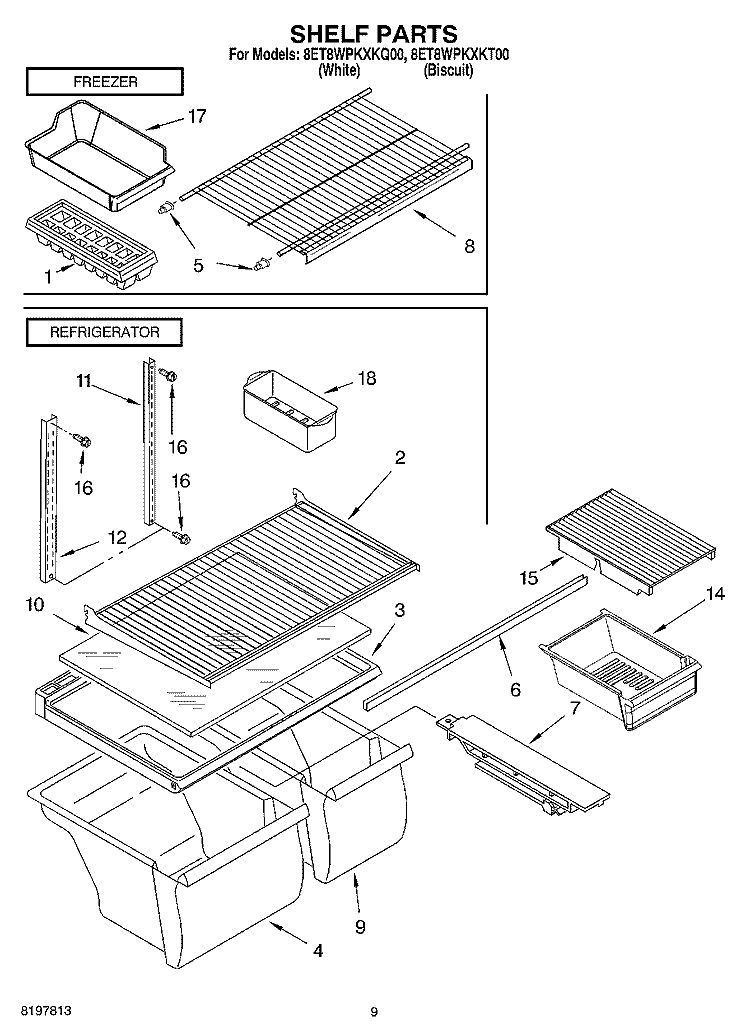 SHELF, OPTIONAL Diagram and Parts List for 8ET8WPKXKQ00  Whirlpool Refrigerator