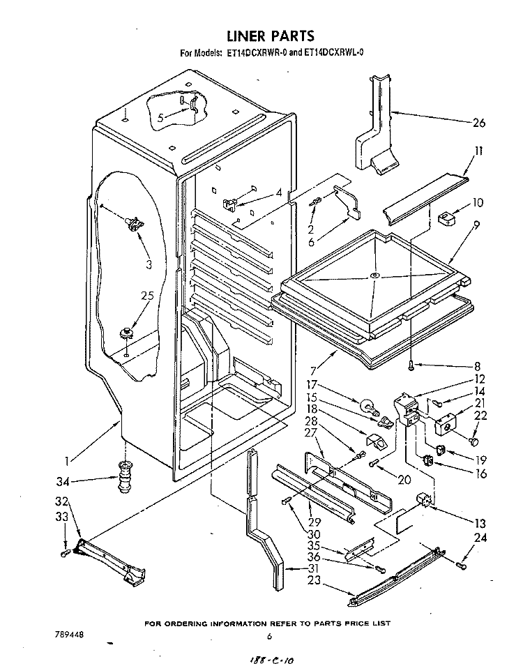 LINER , LIT/OPTIONAL Diagram and Parts List for ET14DCXRWR0  Whirlpool Refrigerator