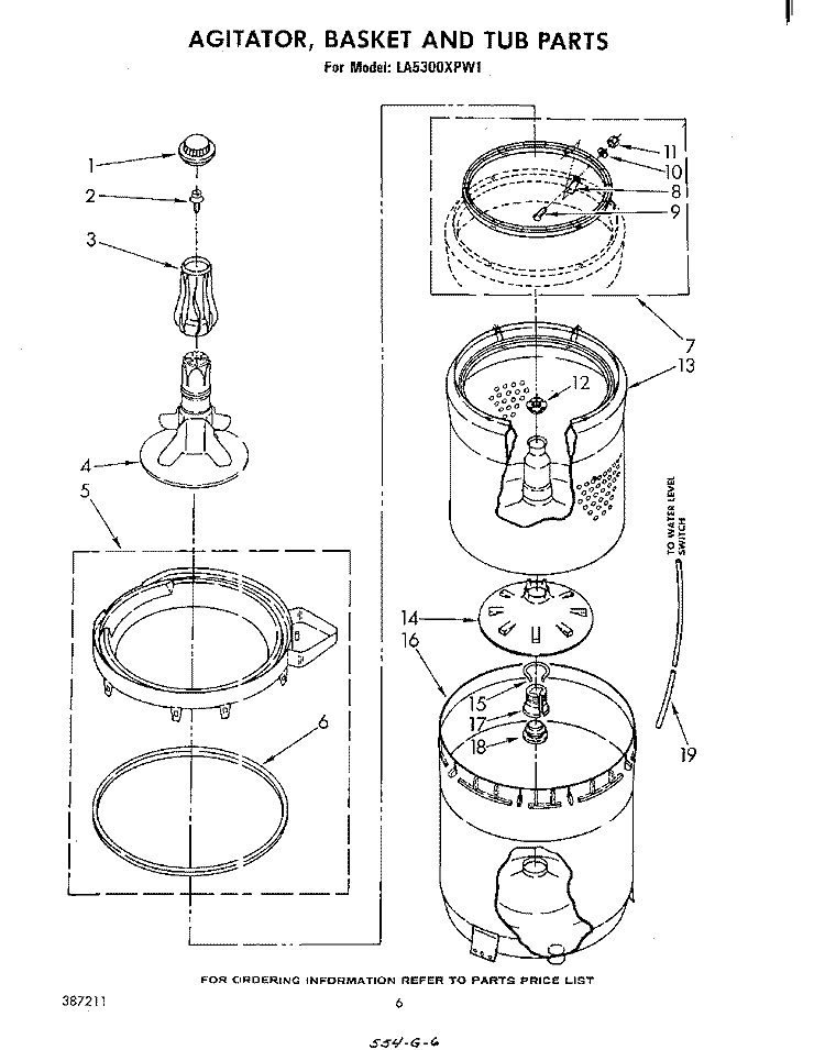 AGITATOR, BASKET AND TUB Diagram and Parts List for LA5300XPW1  Whirlpool Washer
