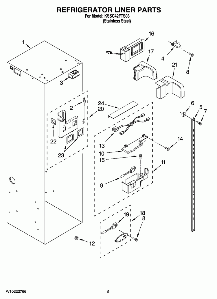 REFRIGERATOR LINER PARTS Diagram and Parts List for KSSC42FTS03  KitchenAid Refrigerator