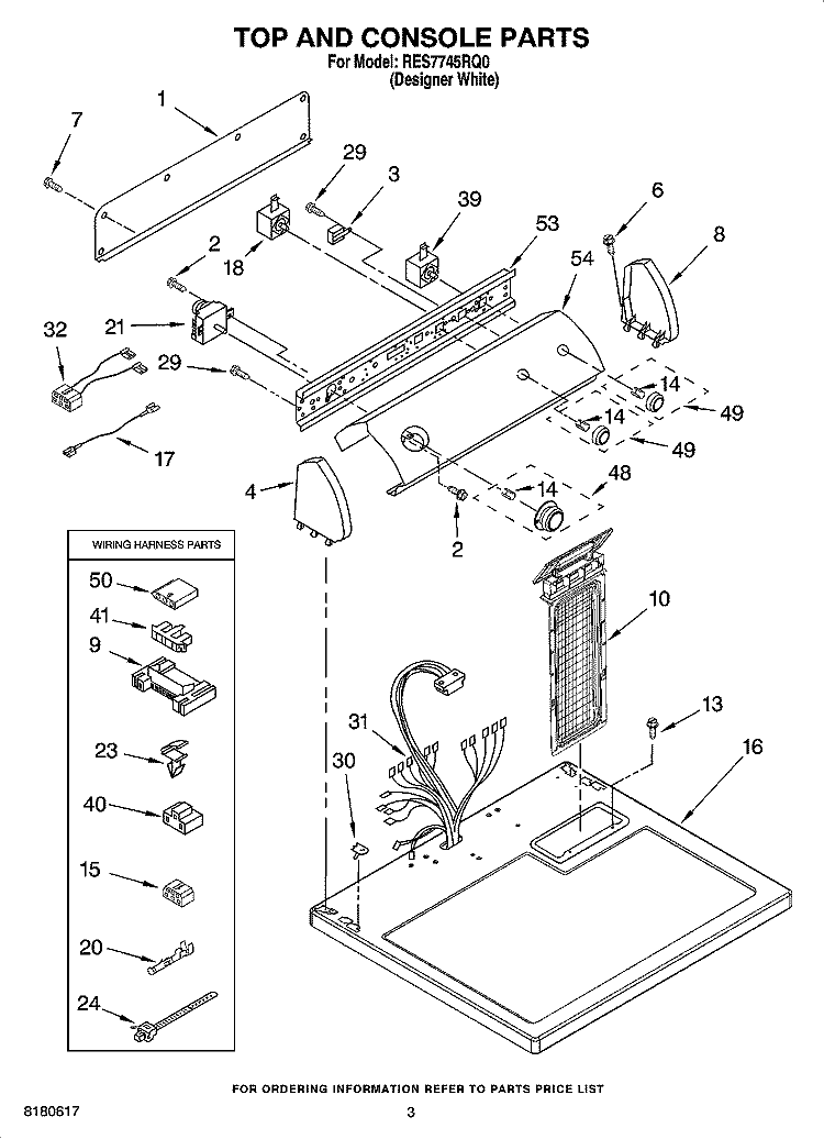 TOP AND CONSOLE PARTS Diagram and Parts List for RES7745RQ0  Roper Dryer