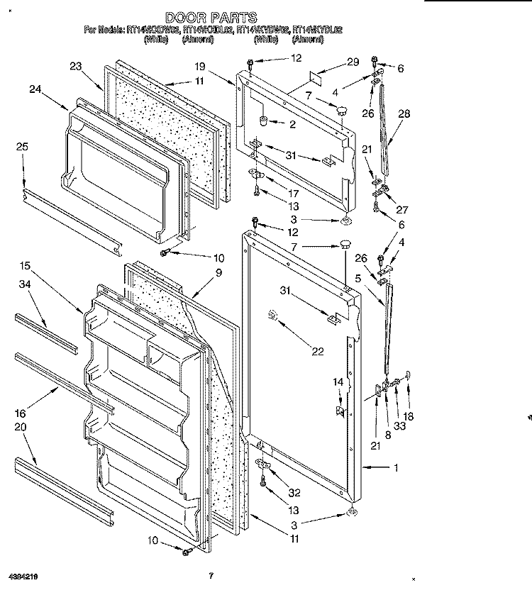 DOOR, LIT/OPTIONAL Diagram and Parts List for RT14VKXDL02  Roper Refrigerator