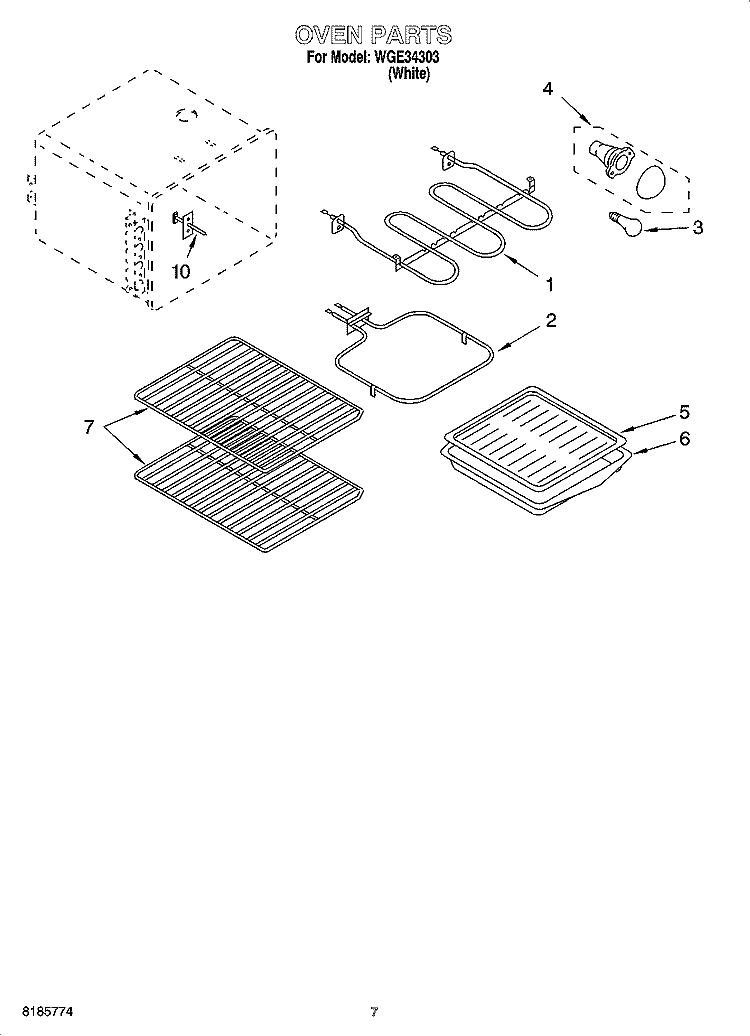 OVEN PARTS, MISCELLANEOUS PARTS Diagram and Parts List for WGE34303  Whirlpool Range