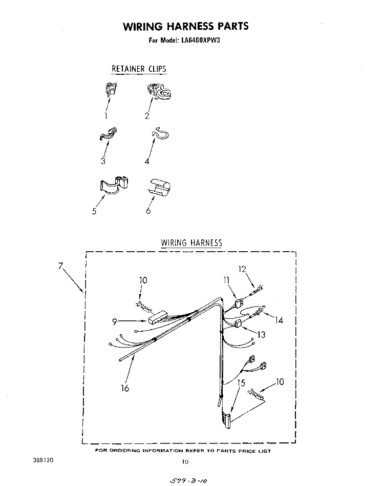 WIRING HARNESS Diagram and Parts List for LA6400XPW3  Whirlpool Washer