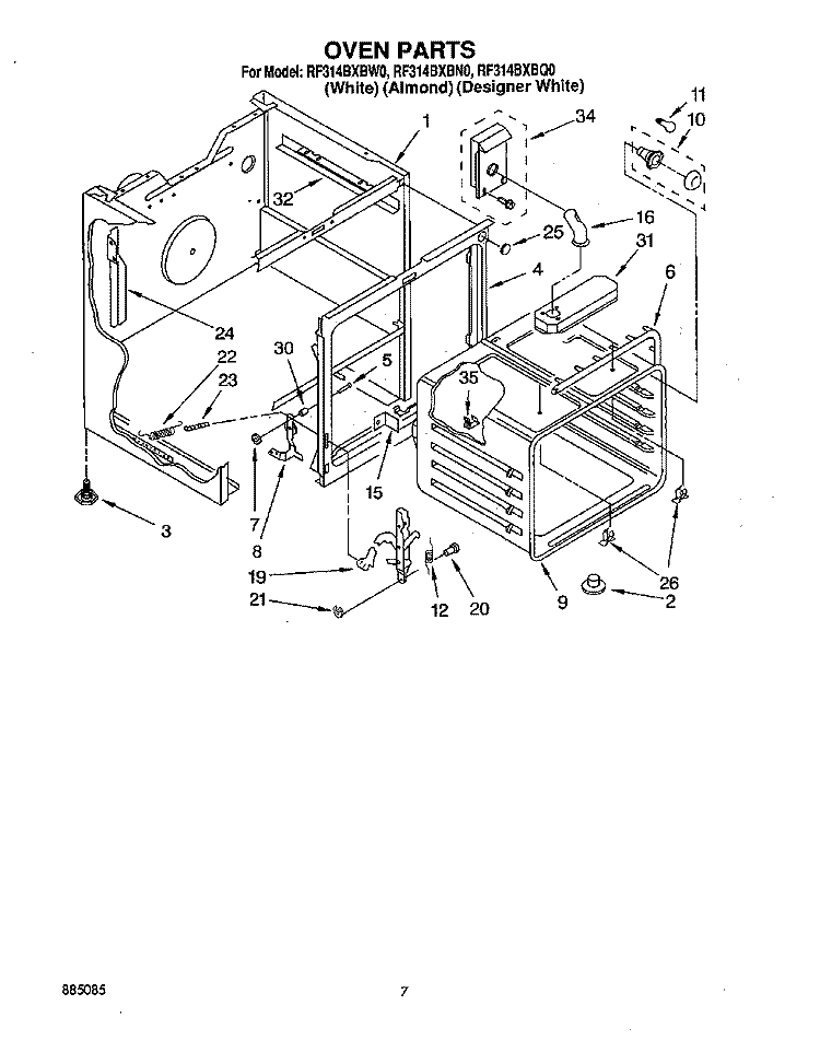 OVEN Diagram and Parts List for RF314BXBN0  Whirlpool Range