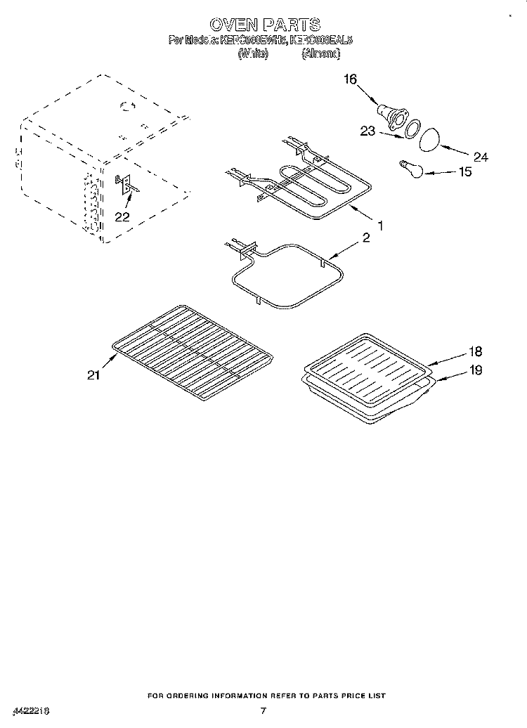 OVEN Diagram and Parts List for KERC600EWH5  KitchenAid Range