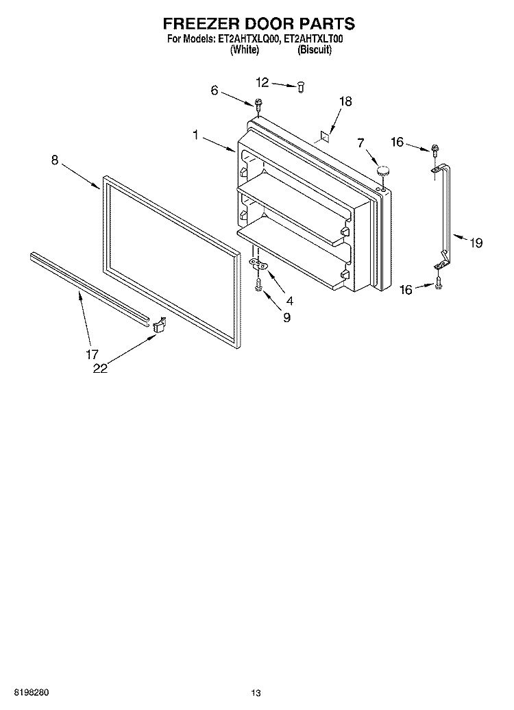 FREEZER DOOR Diagram and Parts List for ET2AHTXLQ00  Whirlpool Refrigerator