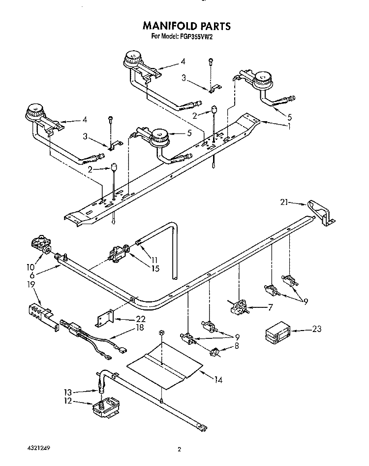 MANIFOLD Diagram and Parts List for FGP355VL2  Whirlpool Range