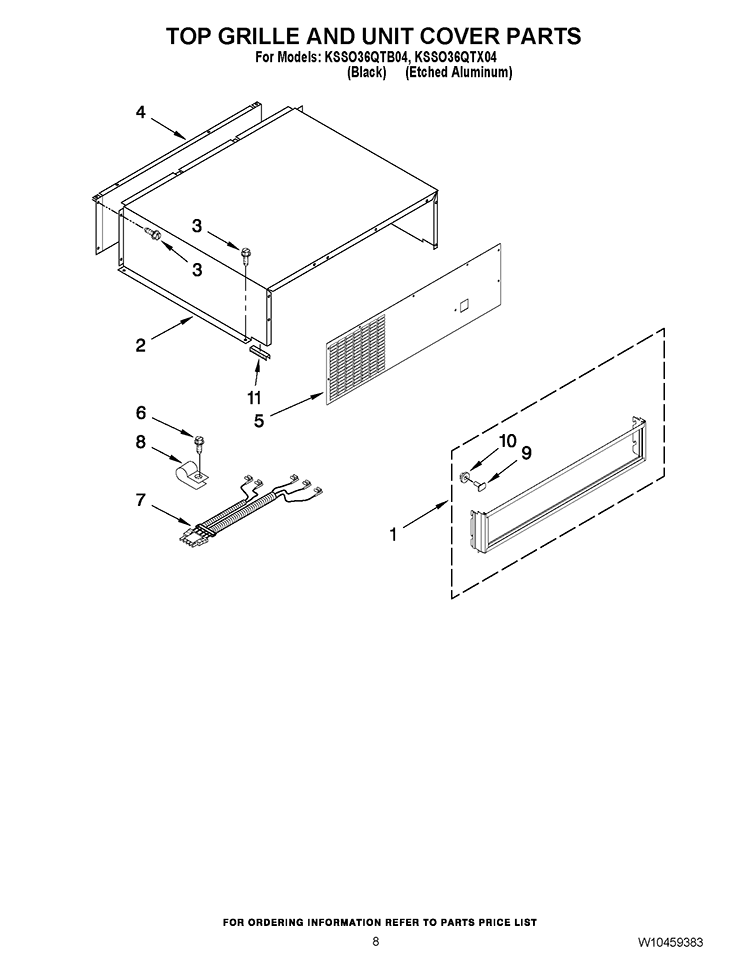 TOP GRILLE AND UNIT COVER PARTS Diagram and Parts List for KSSO36QTB04  KitchenAid Refrigerator