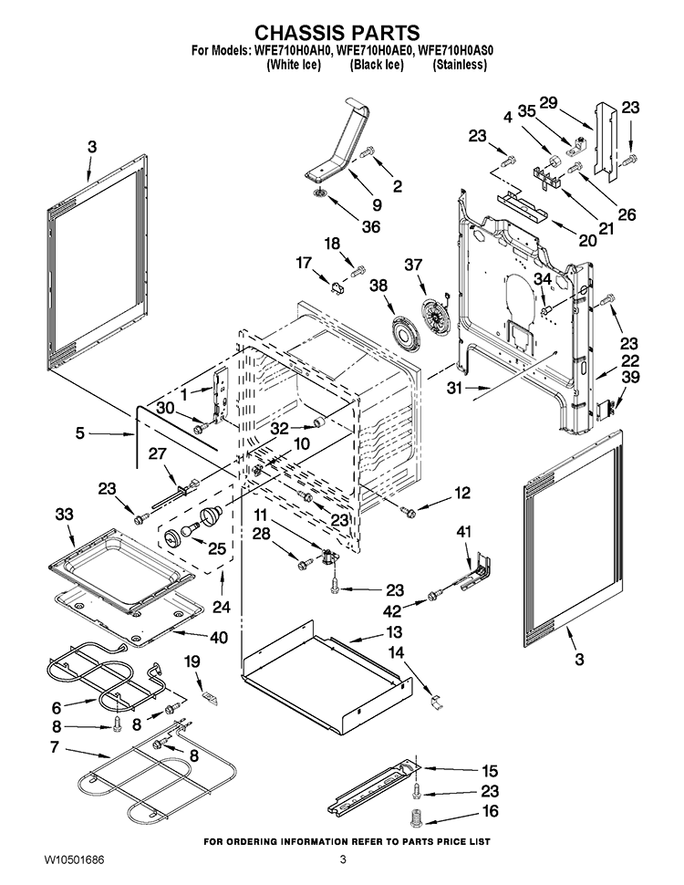 CHASSIS PARTS Diagram and Parts List for WFE710H0AH0  Whirlpool Range